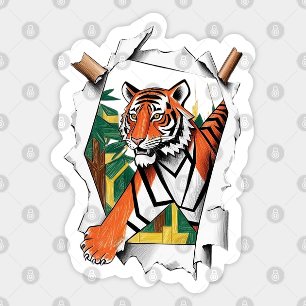 Breaking Through Tiger Sticker by Urbanprint